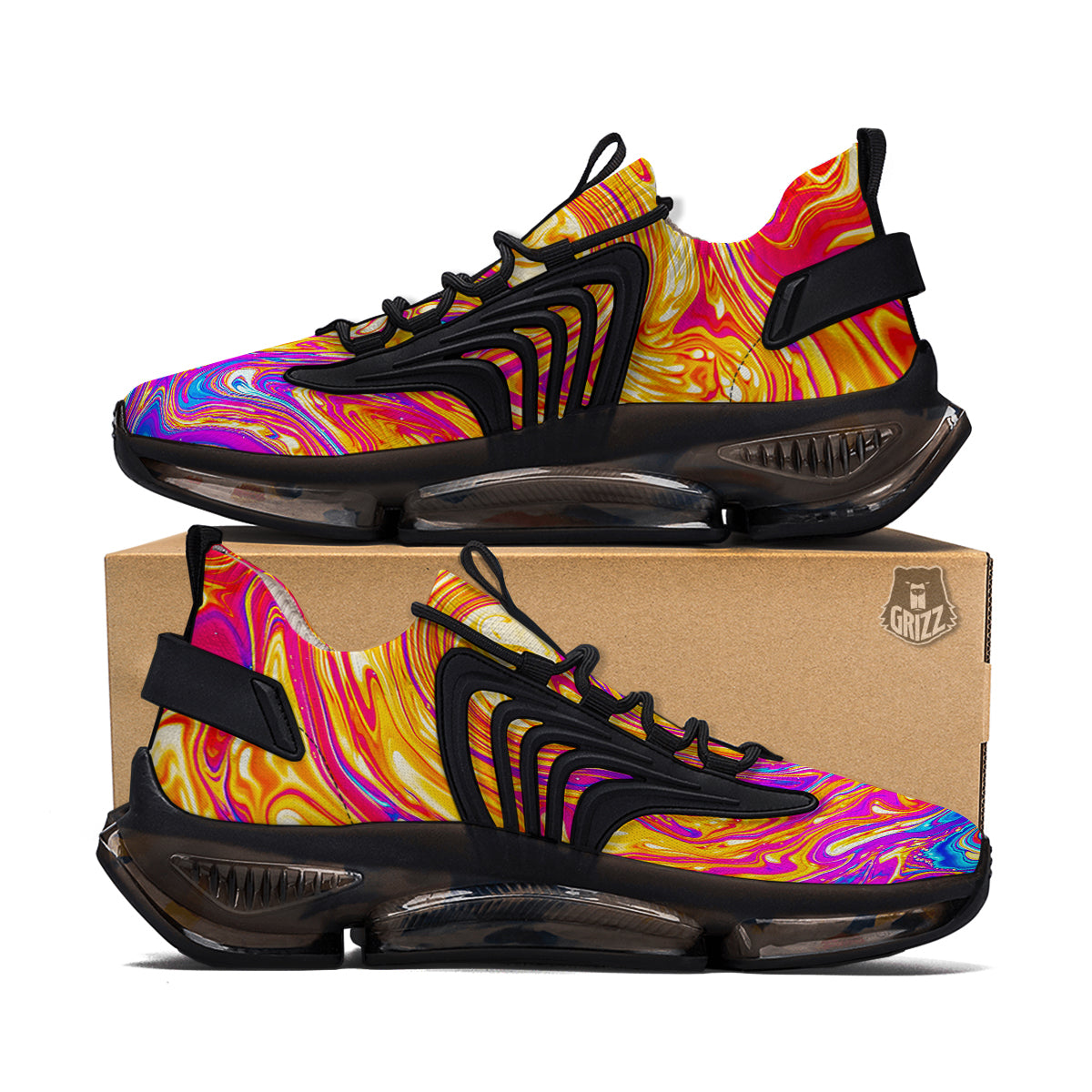 Abstract Orange Psychedelic Print Black Gym Shoes-grizzshop