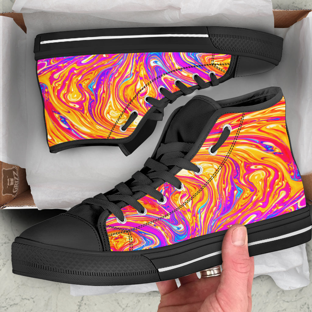 Abstract Orange Psychedelic Print Black High Top Shoes-grizzshop