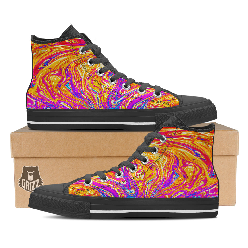 Abstract Orange Psychedelic Print Black High Top Shoes-grizzshop