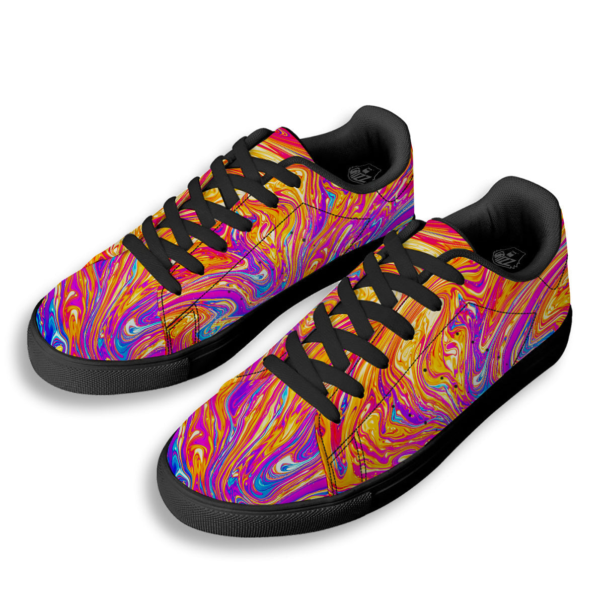 Abstract Orange Psychedelic Print Black Low Top Sneakers-grizzshop