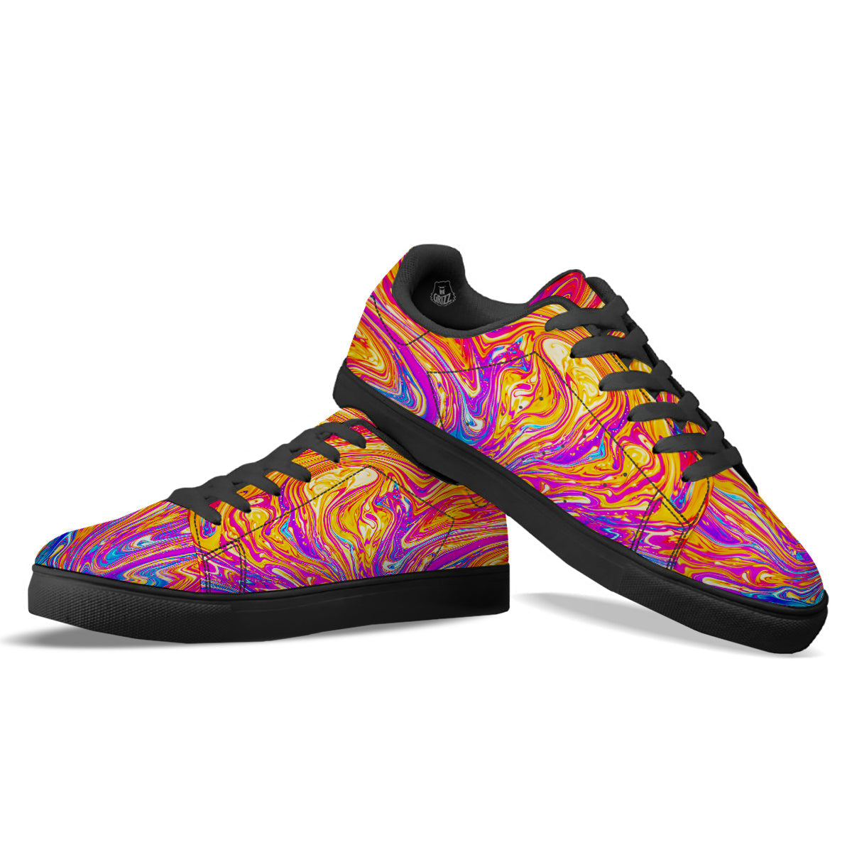 Abstract Orange Psychedelic Print Black Low Top Sneakers-grizzshop