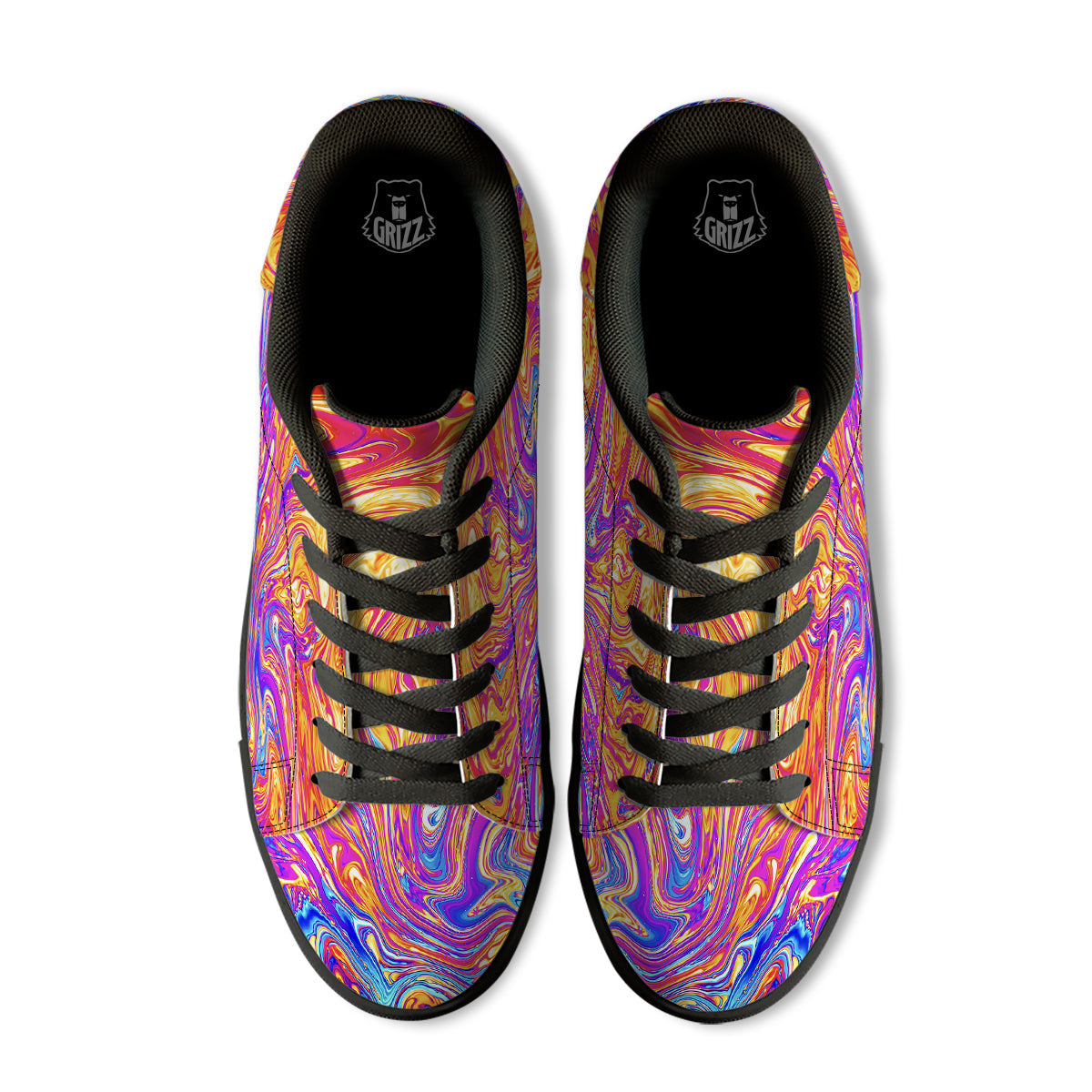 Abstract Orange Psychedelic Print Black Low Top Sneakers-grizzshop