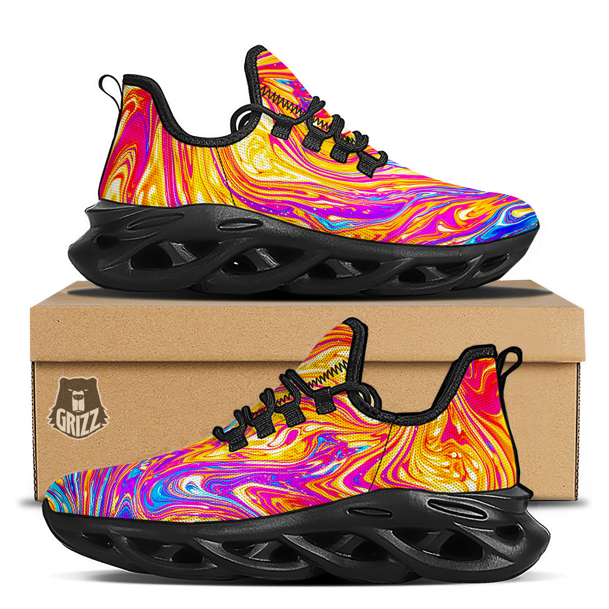 Abstract Orange Psychedelic Print Black Running Shoes-grizzshop