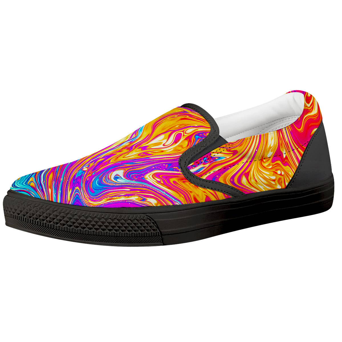 Abstract Orange Psychedelic Print Black Slip On Shoes-grizzshop