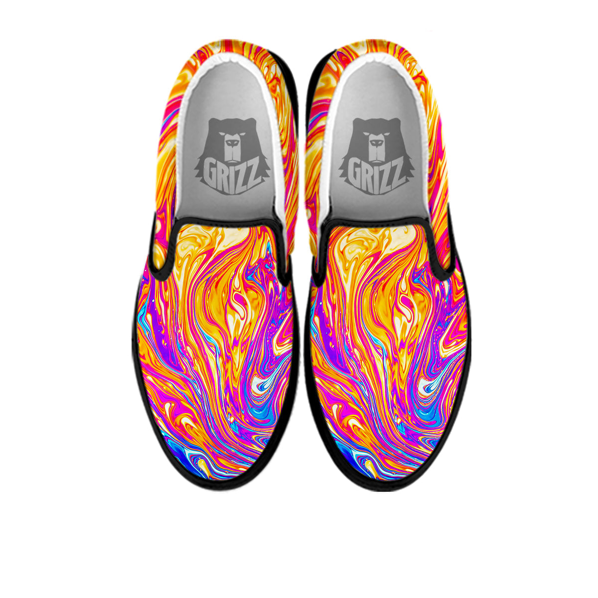 Abstract Orange Psychedelic Print Black Slip On Shoes-grizzshop