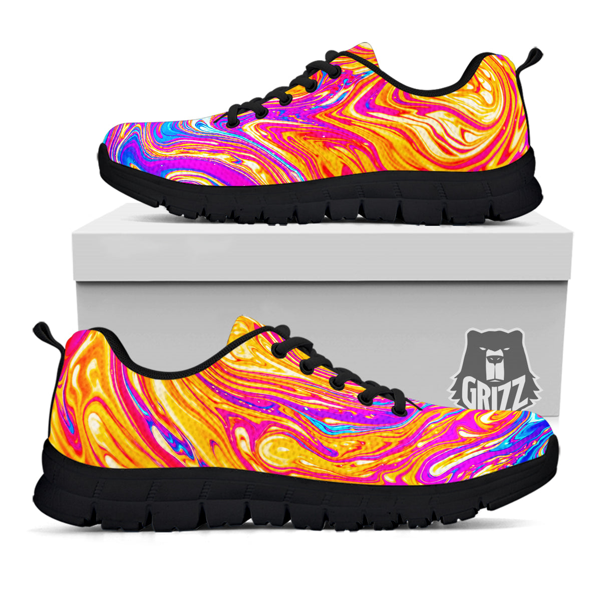 Abstract Orange Psychedelic Print Black Sneaker-grizzshop