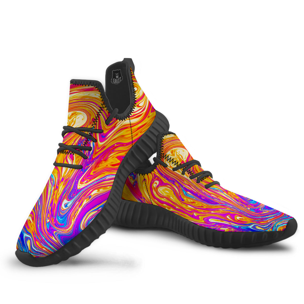 Abstract Orange Psychedelic Print Black Walking Shoes-grizzshop