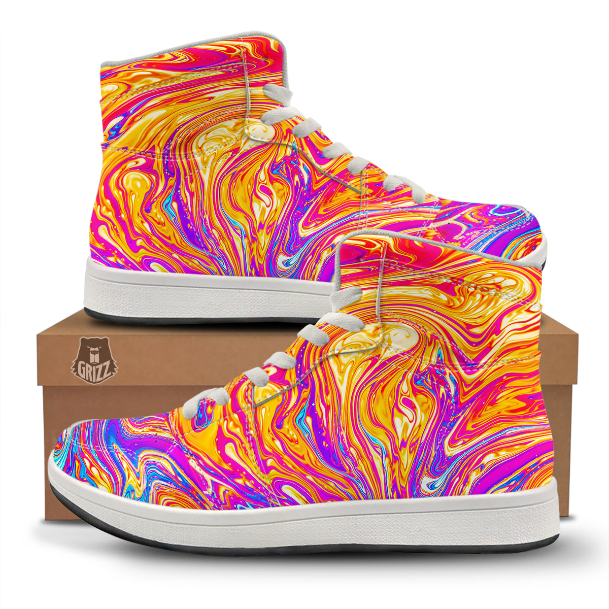 Abstract Orange Psychedelic Print High Top Sneakers-grizzshop