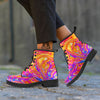 Abstract Orange Psychedelic Print Leather Boots-grizzshop