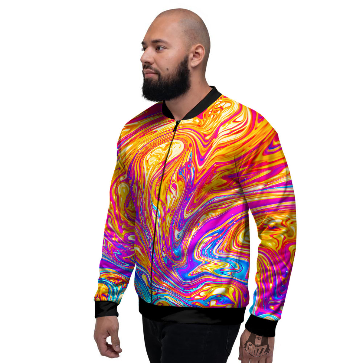Abstract Orange Psychedelic Print Men's Bomber Jacket-grizzshop