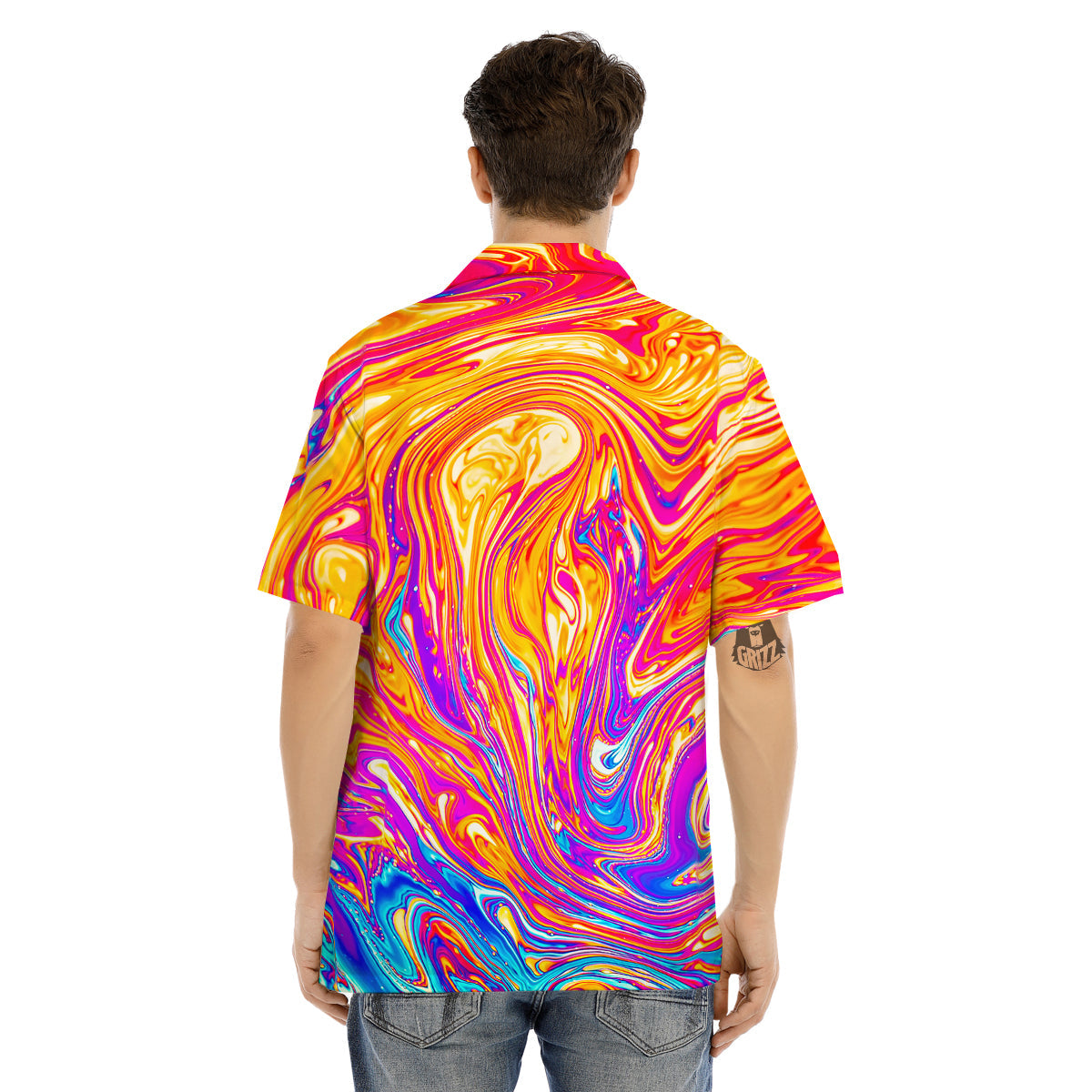 Abstract Orange Psychedelic Print Men's Hawaiian Shirt-grizzshop