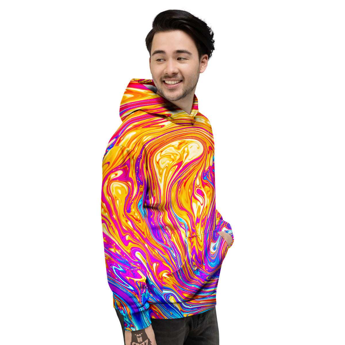 Abstract Orange Psychedelic Print Men's Hoodie-grizzshop