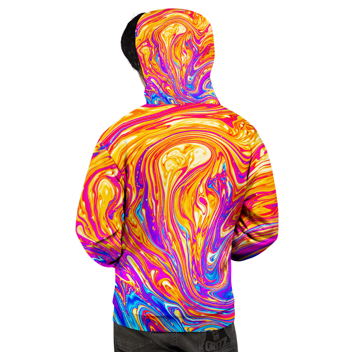 Abstract Orange Psychedelic Print Men's Hoodie-grizzshop