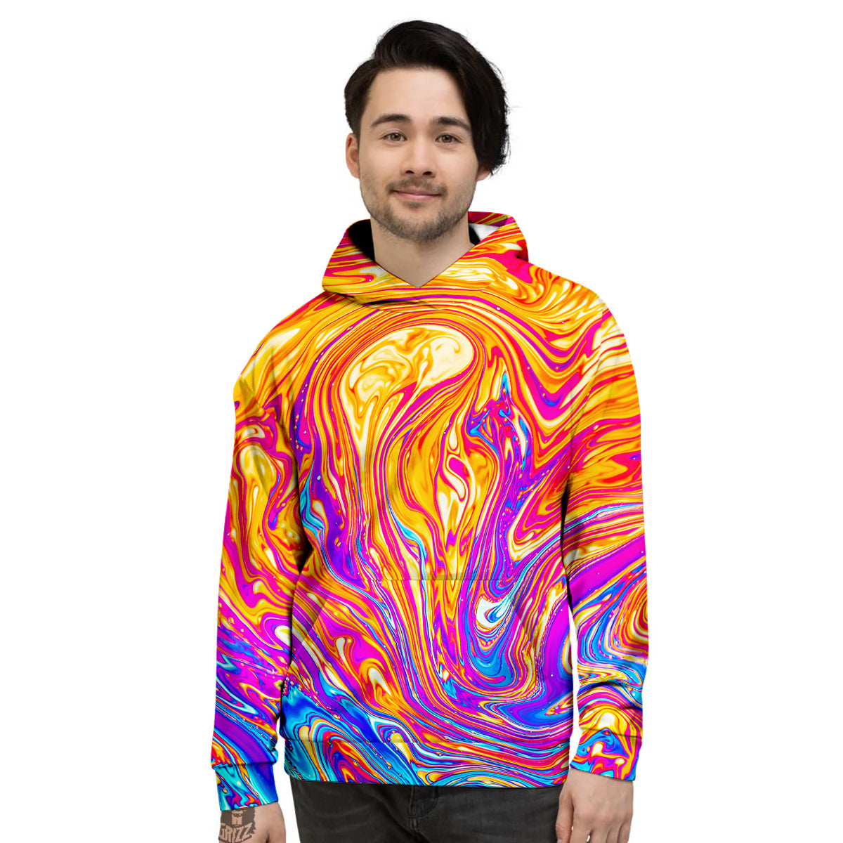 Abstract Orange Psychedelic Print Men's Hoodie-grizzshop