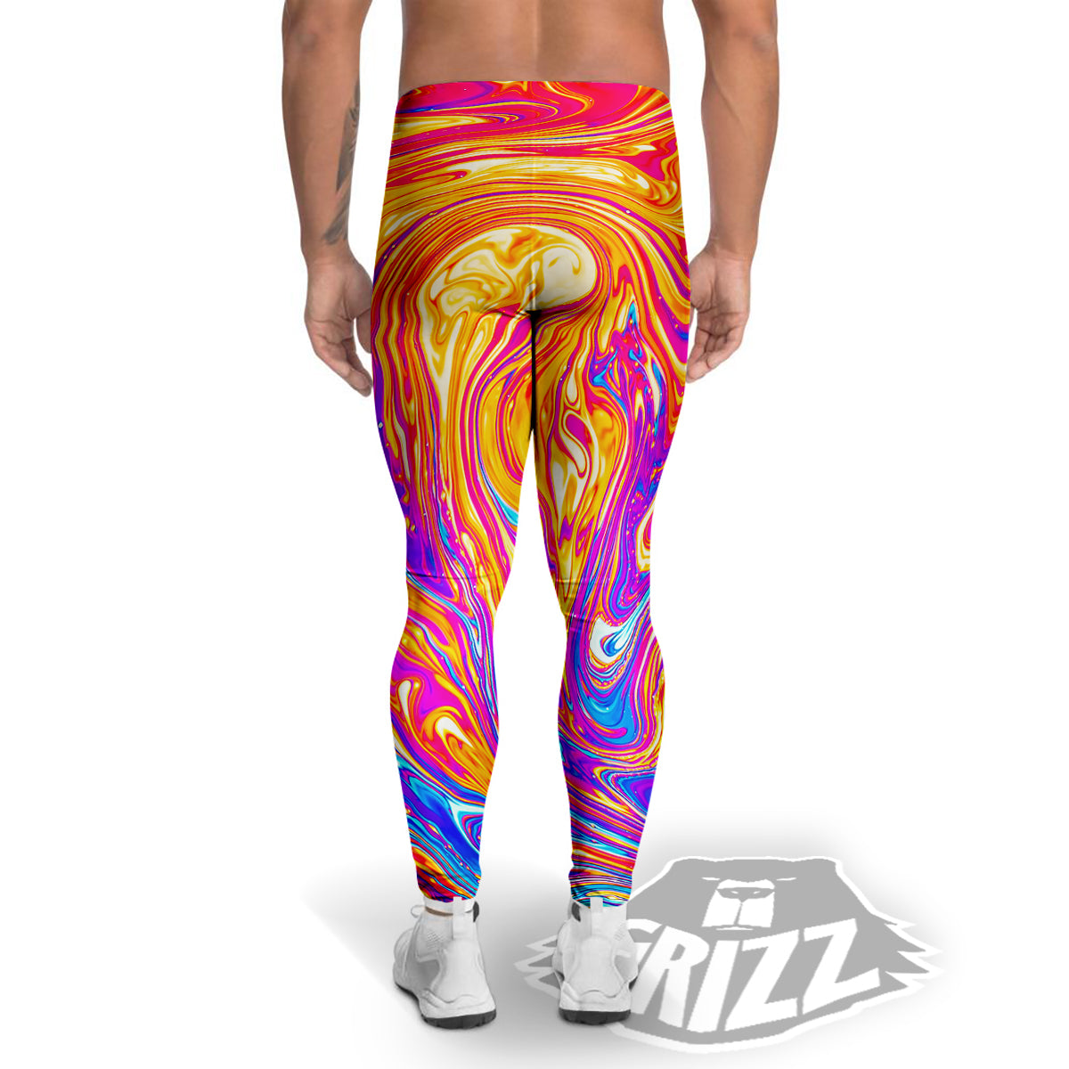 Abstract Orange Psychedelic Print Men's Leggings-grizzshop