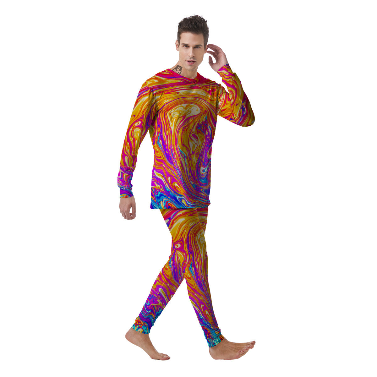 Abstract Orange Psychedelic Print Men's Pajamas-grizzshop