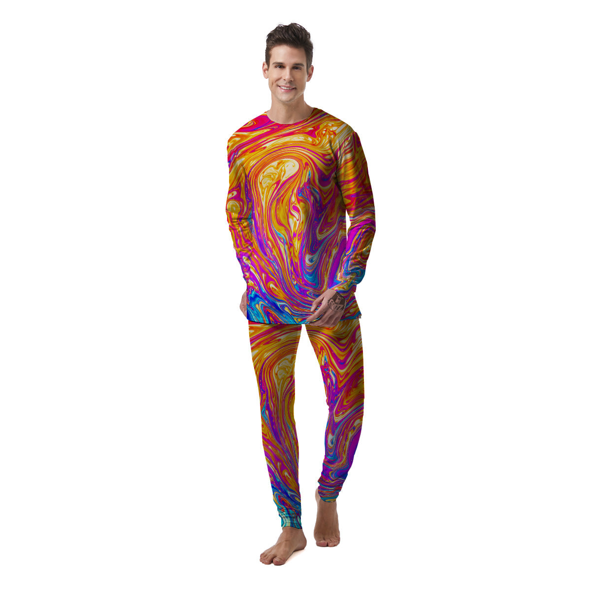 Abstract Orange Psychedelic Print Men's Pajamas-grizzshop