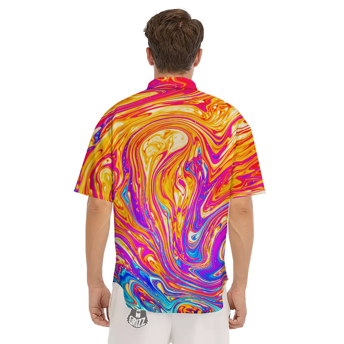 Abstract Orange Psychedelic Print Men's Short Sleeve Shirts-grizzshop