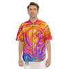 Abstract Orange Psychedelic Print Men's Short Sleeve Shirts-grizzshop