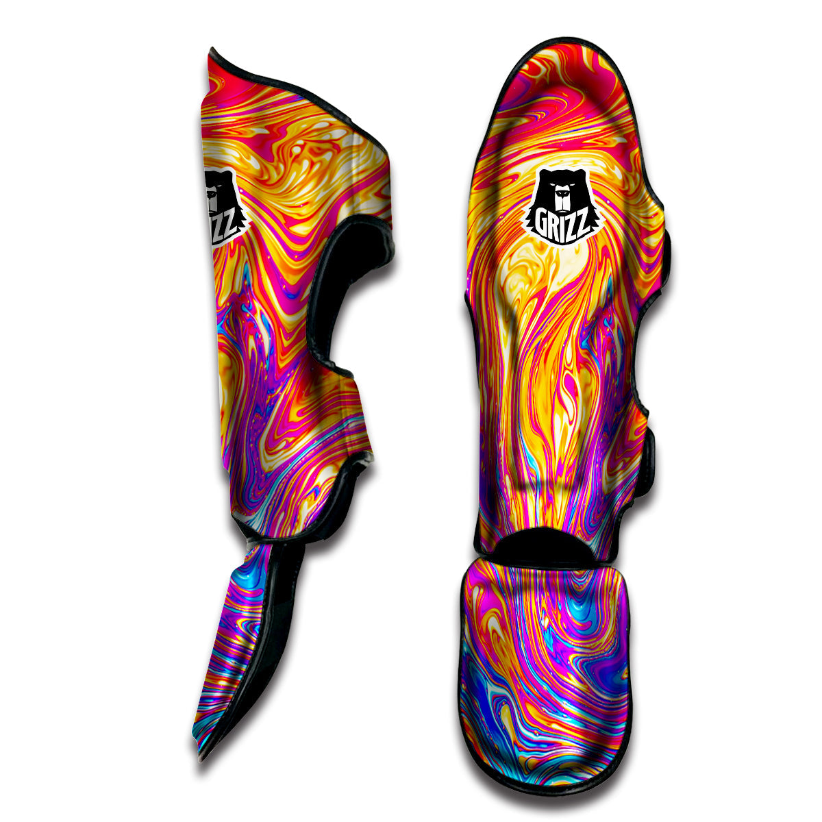 Abstract Orange Psychedelic Print Muay Thai Shin Guards-grizzshop