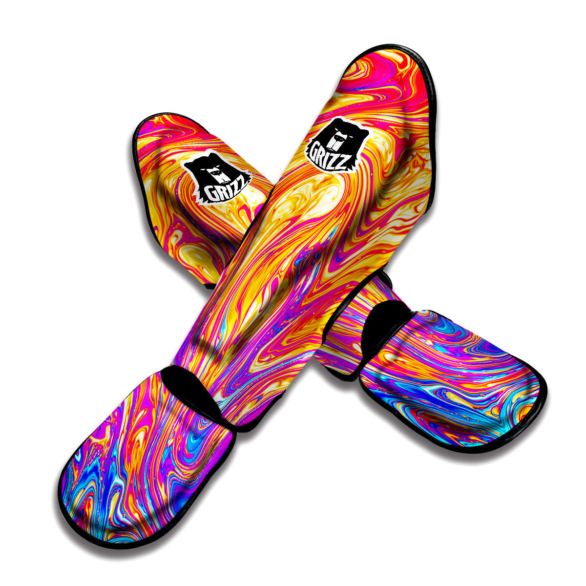 Abstract Orange Psychedelic Print Muay Thai Shin Guards-grizzshop