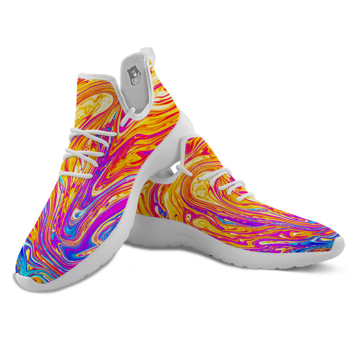 Abstract Orange Psychedelic Print White Athletic Shoes-grizzshop