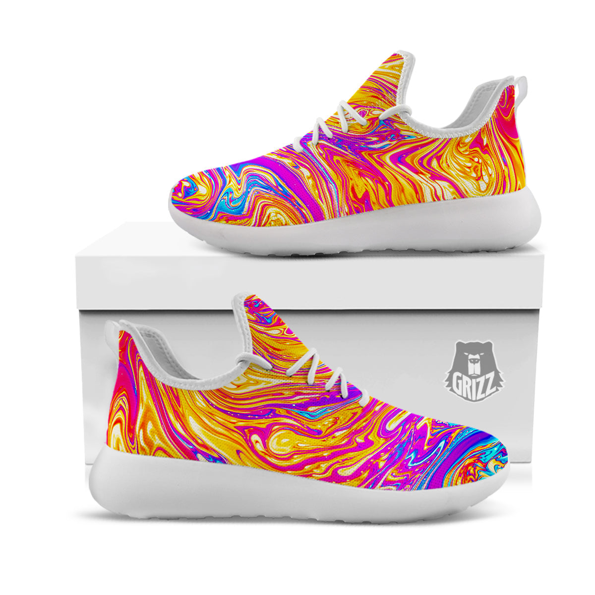 Abstract Orange Psychedelic Print White Athletic Shoes-grizzshop