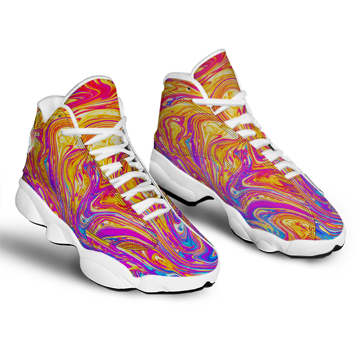 Abstract Orange Psychedelic Print White Basketball Shoes-grizzshop