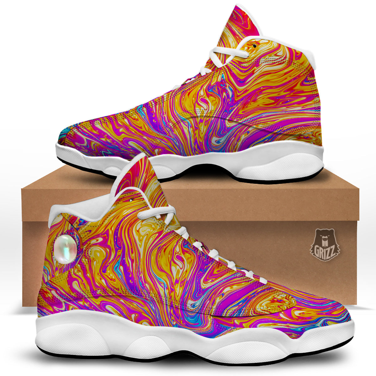 Abstract Orange Psychedelic Print White Basketball Shoes-grizzshop