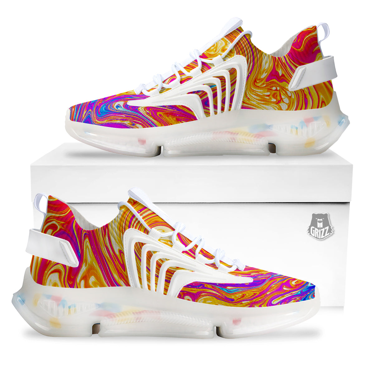 Abstract Orange Psychedelic Print White Gym Shoes-grizzshop