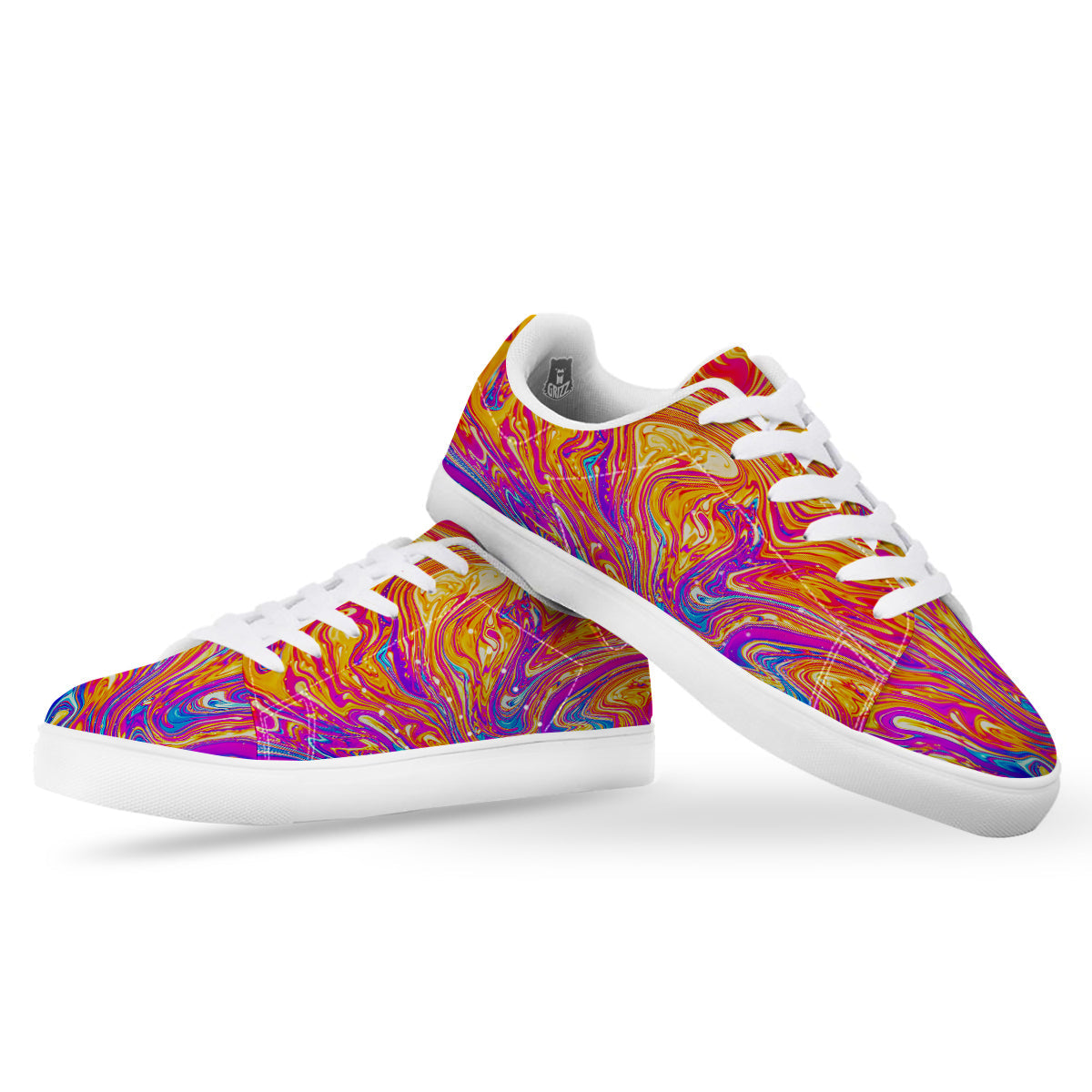 Abstract Orange Psychedelic Print White Low Top Sneakers-grizzshop