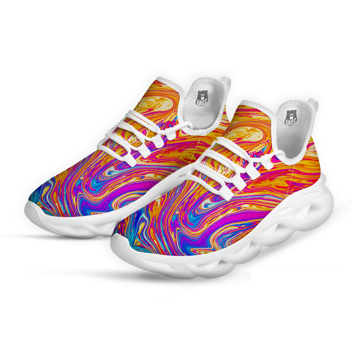 Abstract Orange Psychedelic Print White Running Shoes-grizzshop