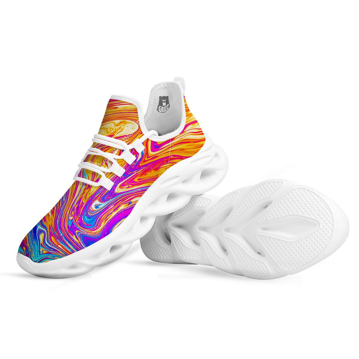 Abstract Orange Psychedelic Print White Running Shoes-grizzshop