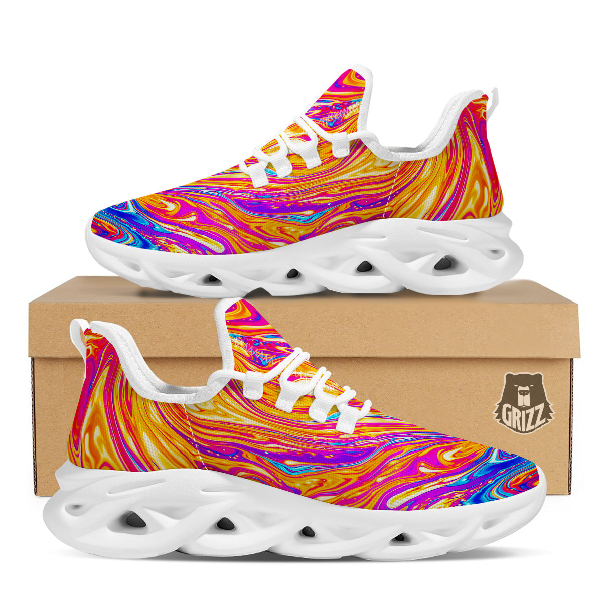 Abstract Orange Psychedelic Print White Running Shoes-grizzshop