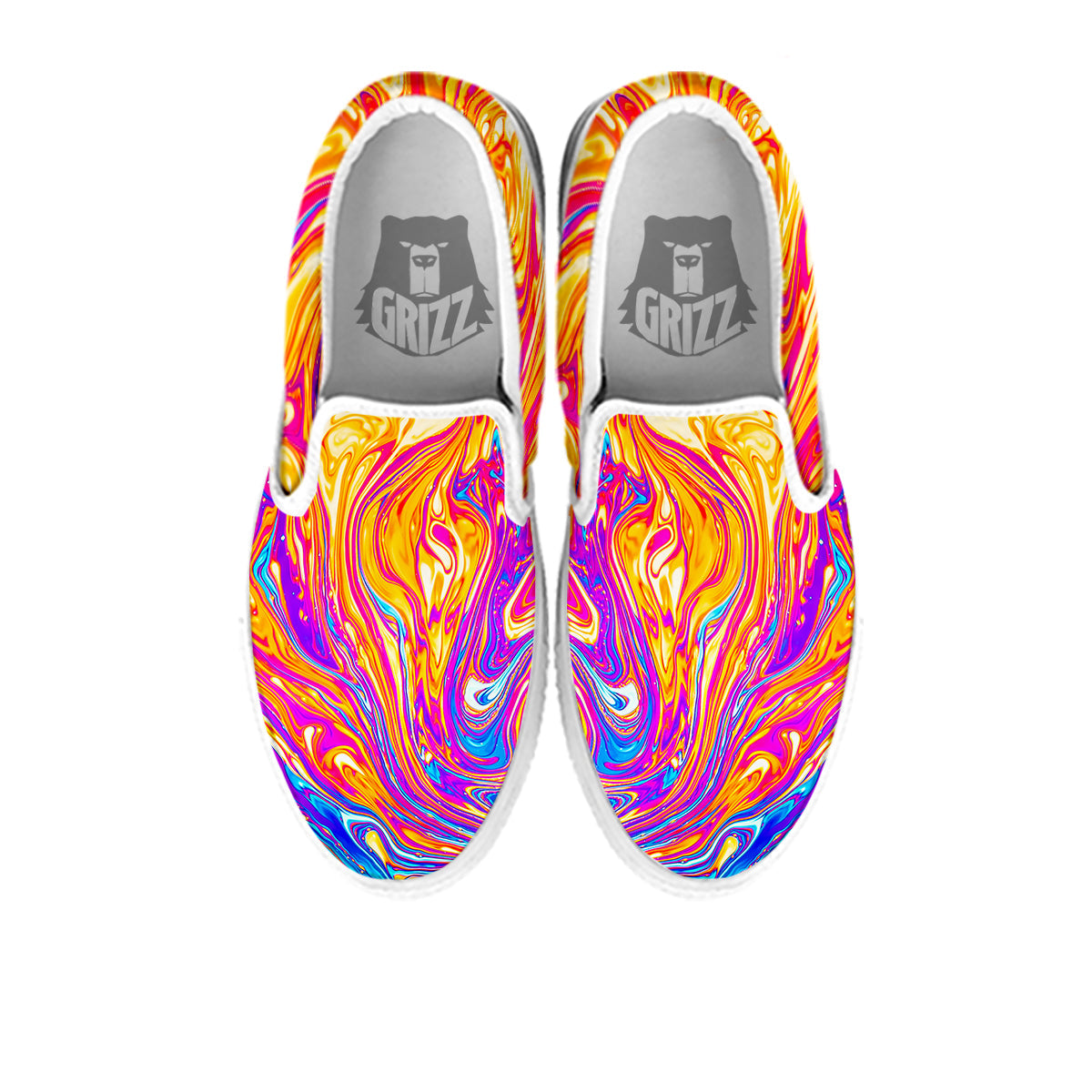 Abstract Orange Psychedelic Print White Slip On Shoes-grizzshop