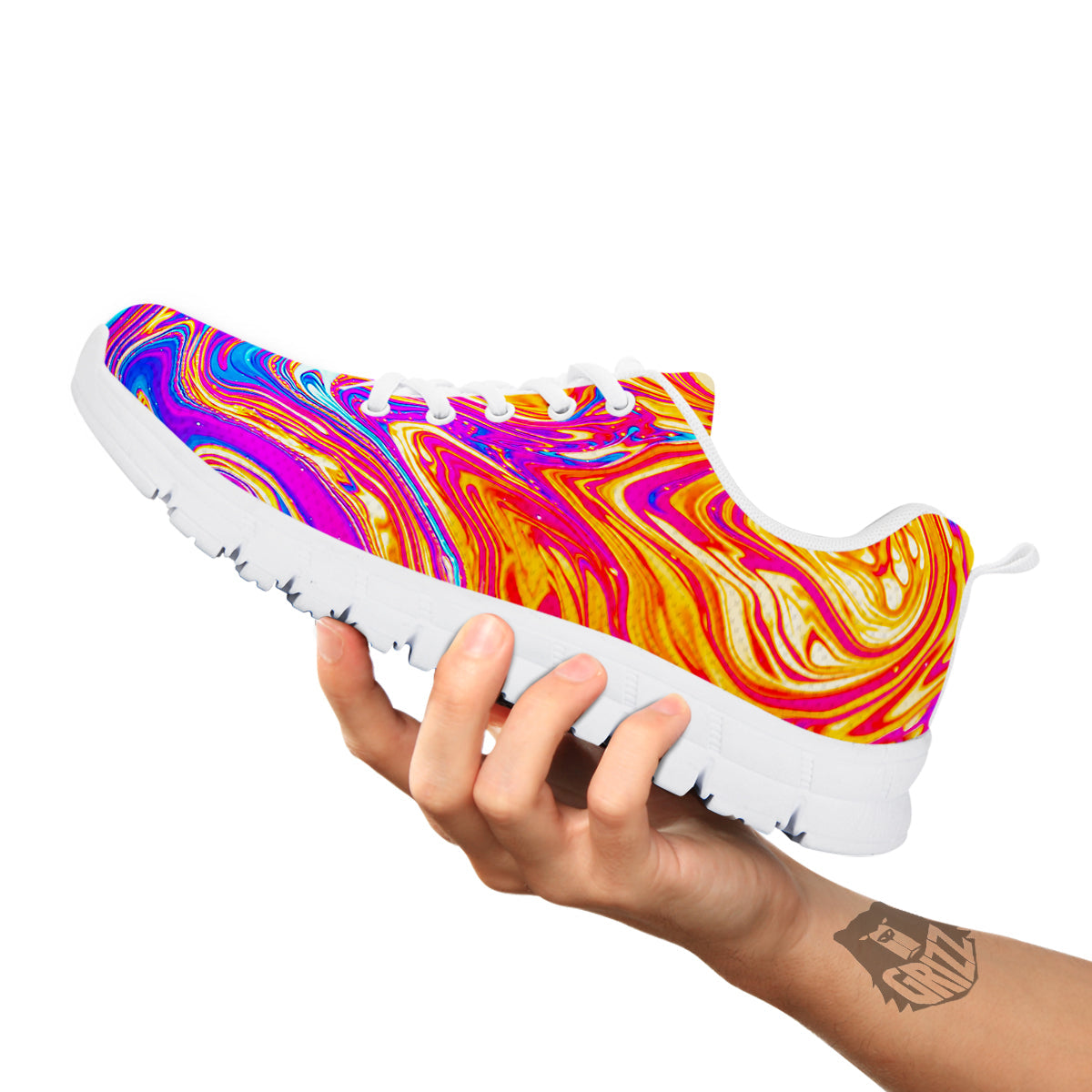 Abstract Orange Psychedelic Print White Sneaker-grizzshop