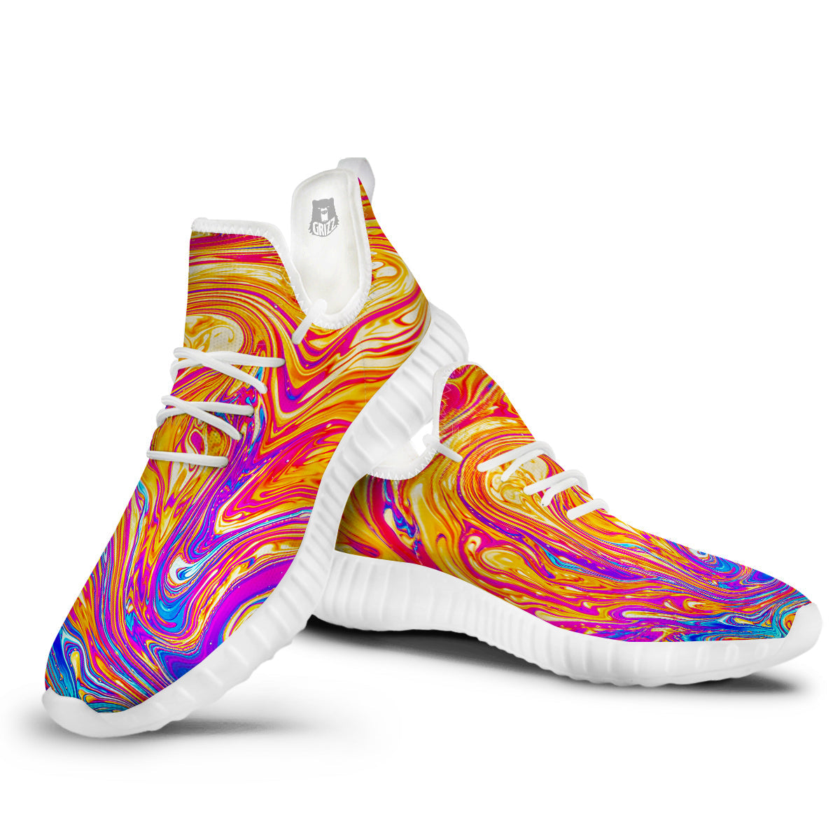 Abstract Orange Psychedelic Print White Walking Shoes-grizzshop