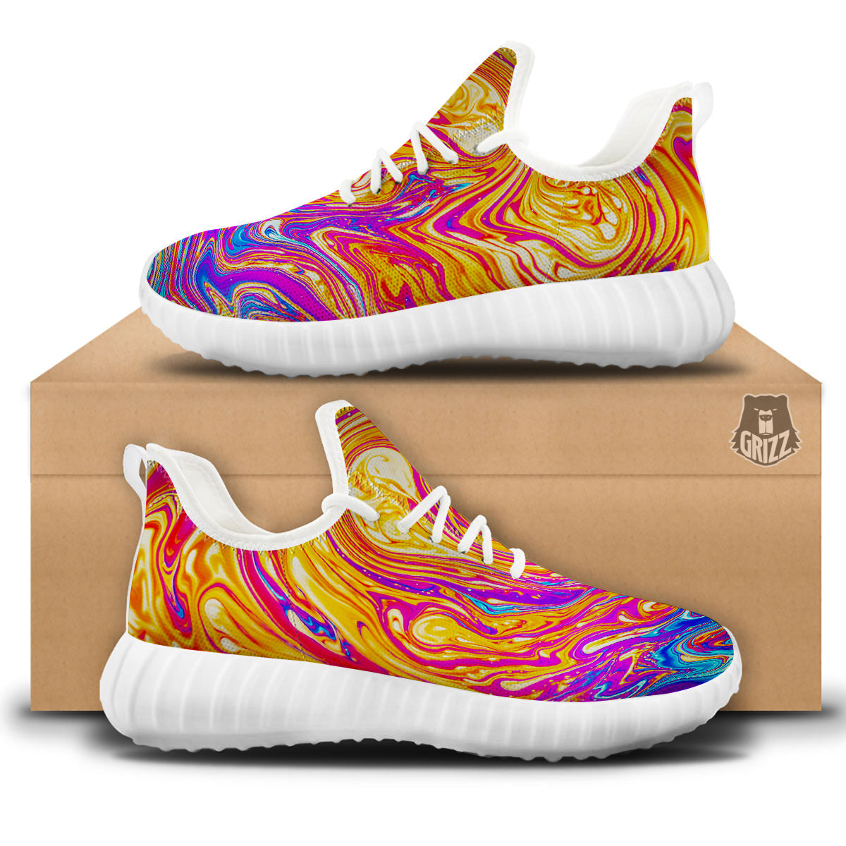 Abstract Orange Psychedelic Print White Walking Shoes-grizzshop