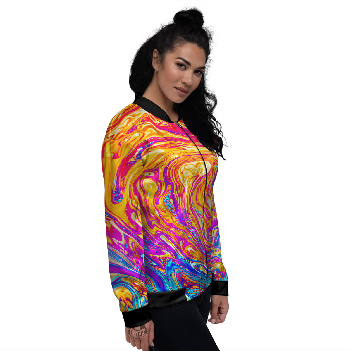 Abstract Orange Psychedelic Print Women's Bomber Jacket-grizzshop