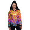 Abstract Orange Psychedelic Print Women's Bomber Jacket-grizzshop