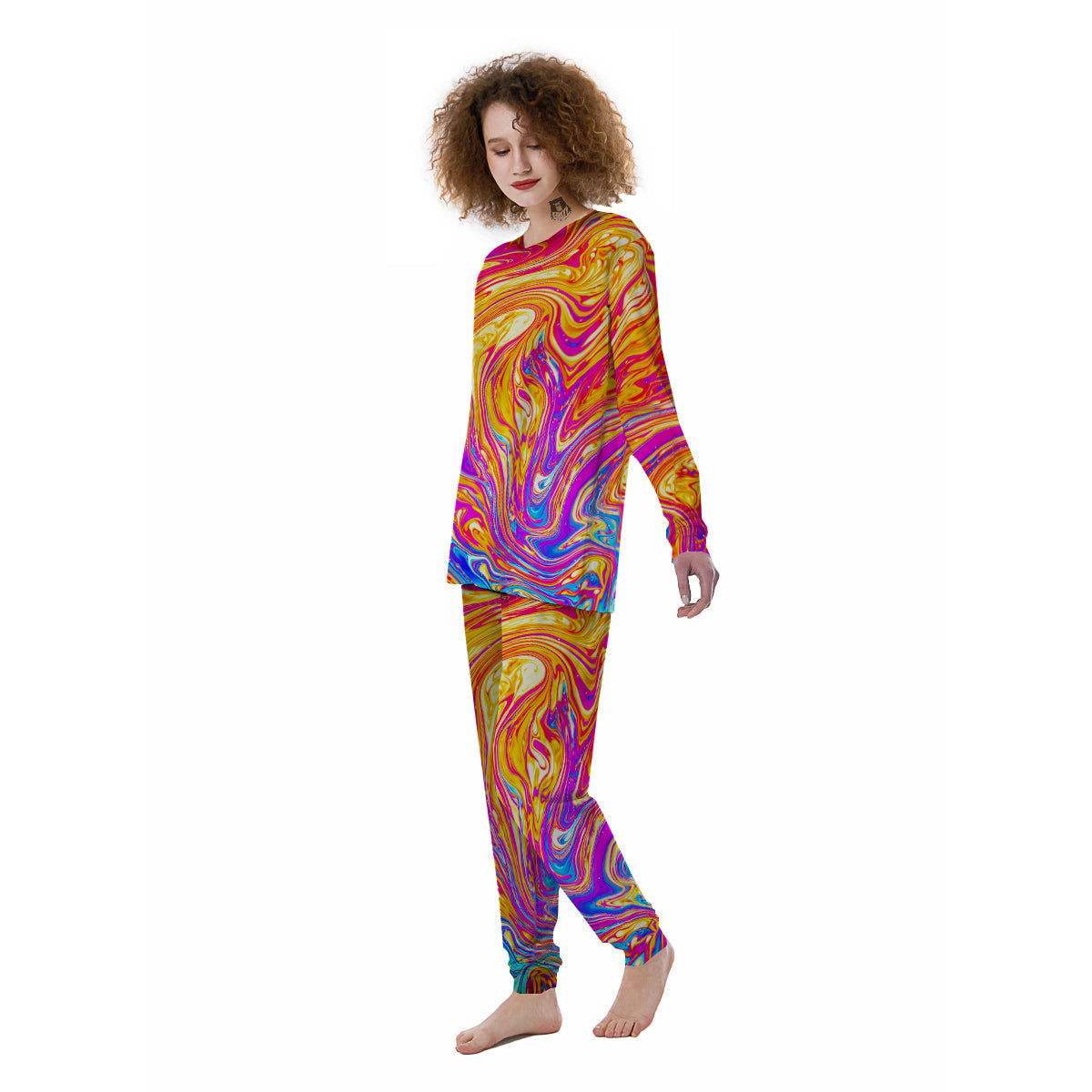 Abstract Orange Psychedelic Print Women's Pajamas-grizzshop