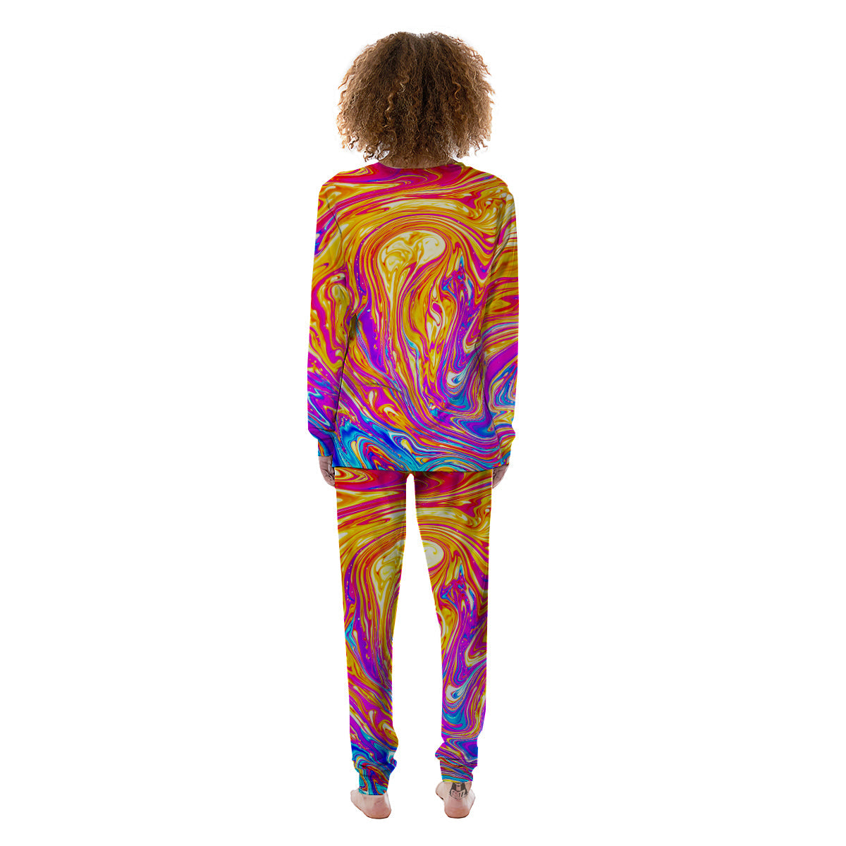 Abstract Orange Psychedelic Print Women's Pajamas-grizzshop
