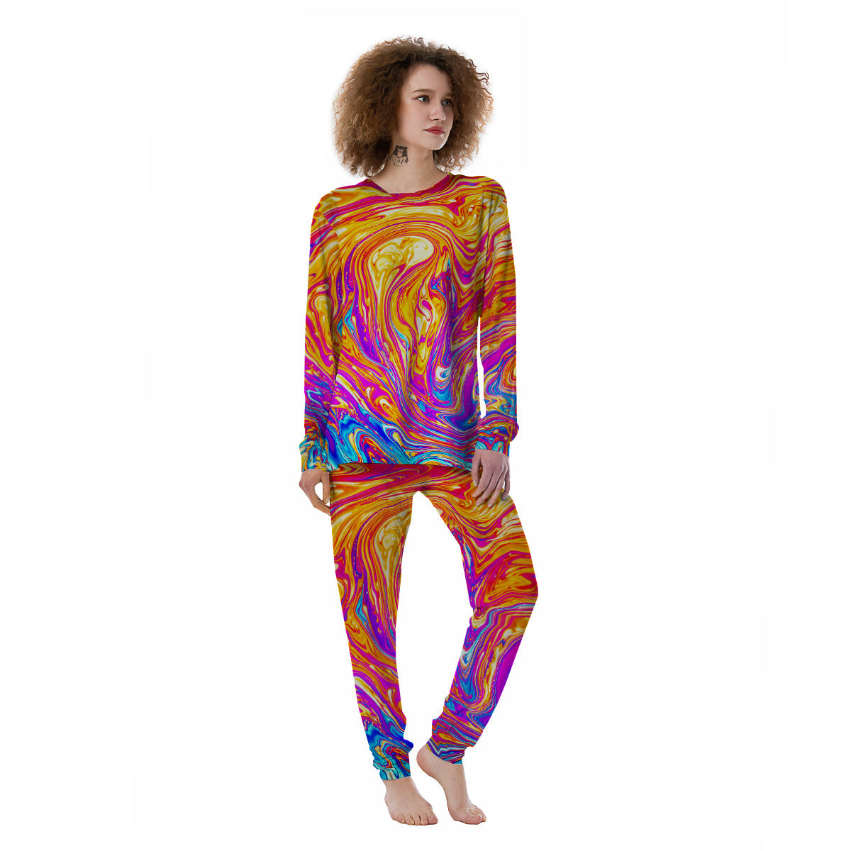 Abstract Orange Psychedelic Print Women's Pajamas-grizzshop