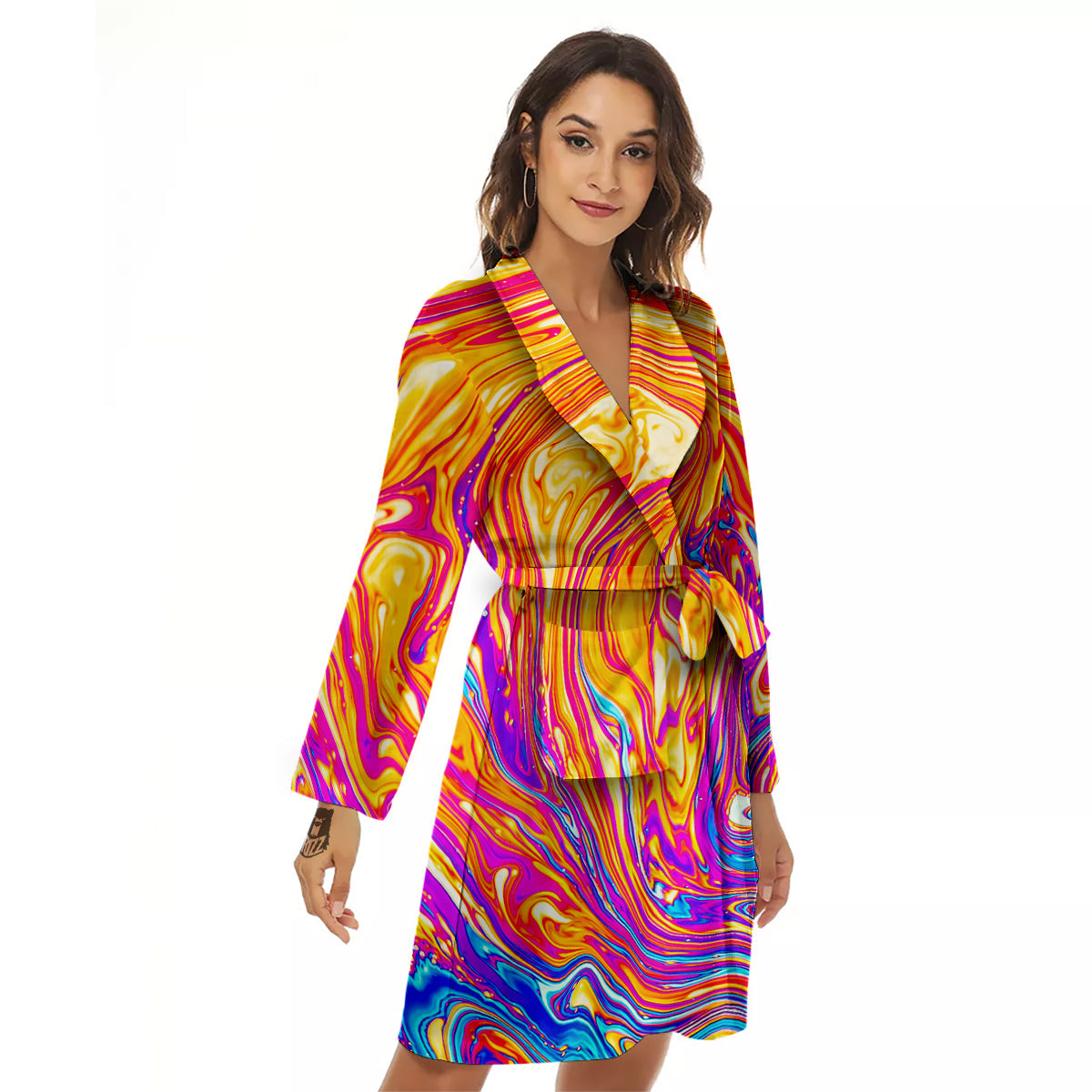 Abstract Orange Psychedelic Print Women's Robe-grizzshop