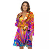 Abstract Orange Psychedelic Print Women's Robe-grizzshop