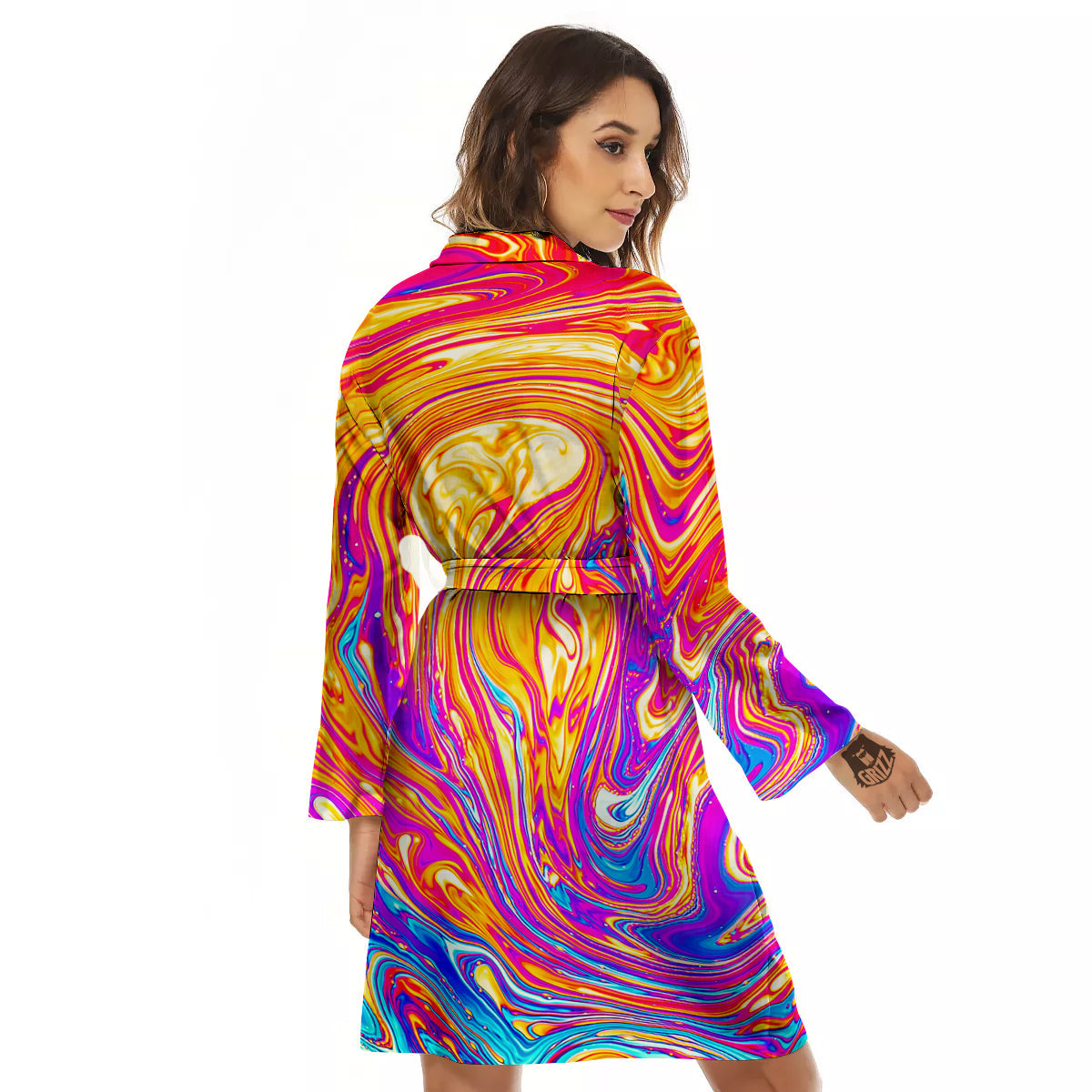 Abstract Orange Psychedelic Print Women's Robe-grizzshop