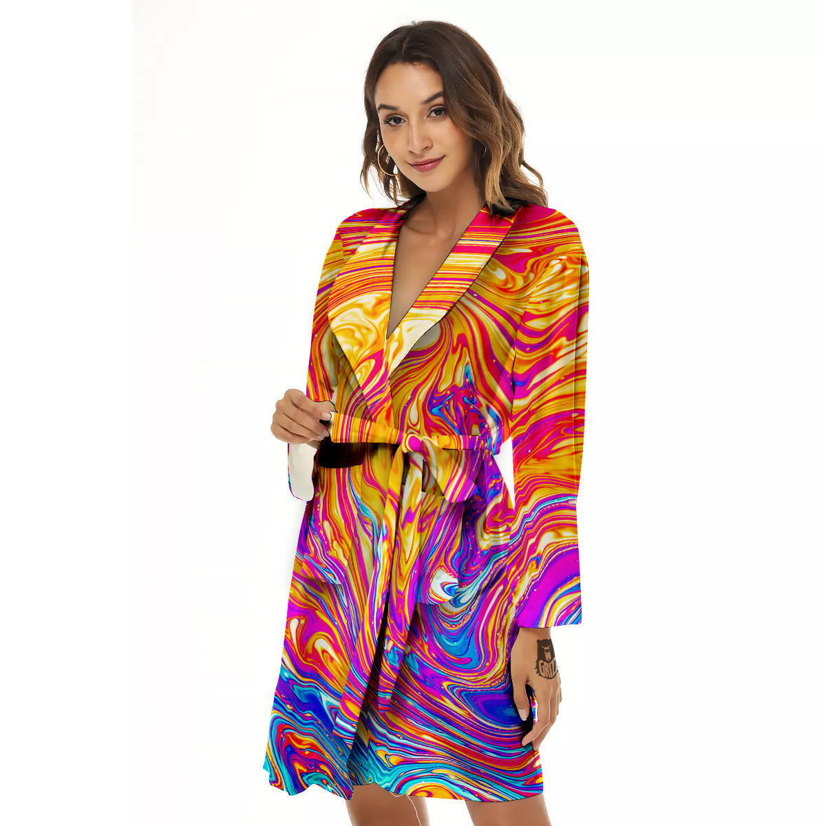 Abstract Orange Psychedelic Print Women's Robe-grizzshop