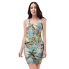 Abstract Palm Tree Hawaiian Print Bodycon Dress-grizzshop