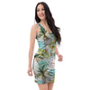 Abstract Palm Tree Hawaiian Print Bodycon Dress-grizzshop