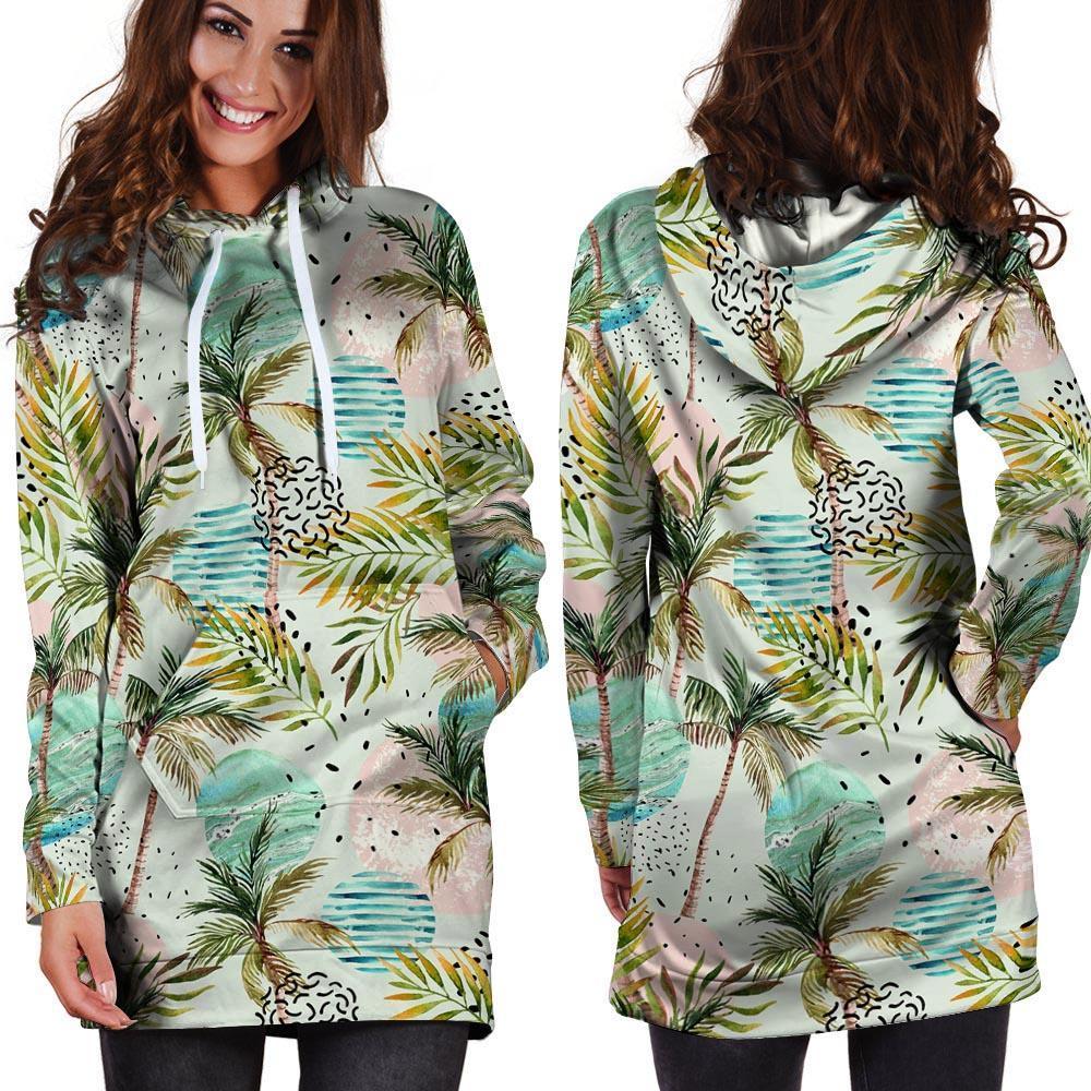 Abstract Palm Tree Hawaiian Print Hoodie Dress-grizzshop